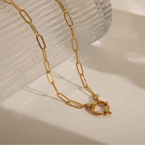 IP Gold Plated Front Toggle Stainless Steel Paperclip Chain Necklace